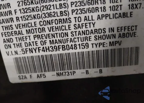 2015 Honda Pilot Se from USA, damaged, VIN 5FNYF4H39FB048159